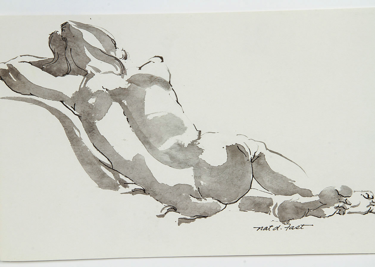 Nat Fast Ink Wash on Paper "Reclining Nude"