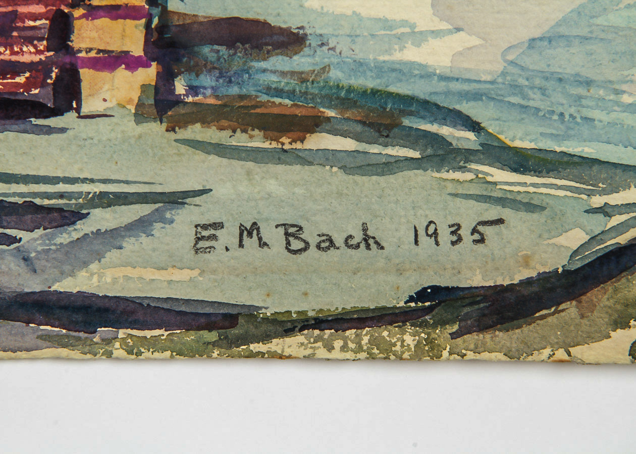 E.M. Bach Watercolor Painting on Paper "Caulking the Hull"