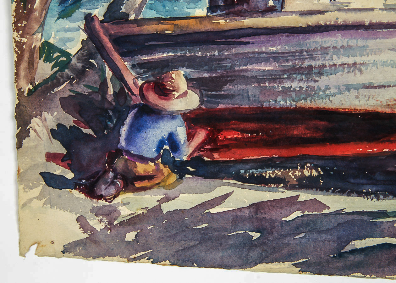 E.M. Bach Watercolor Painting on Paper "Caulking the Hull"