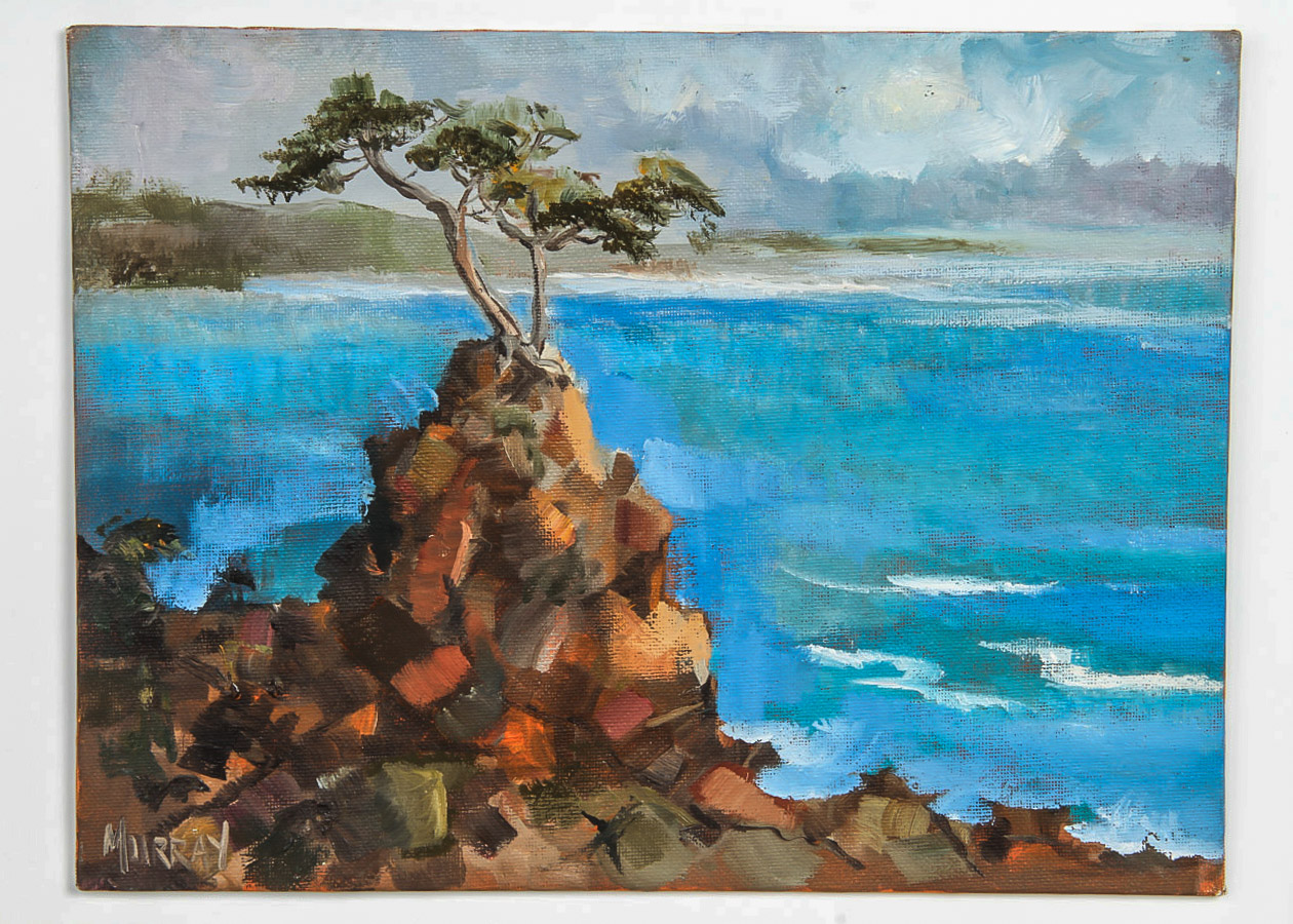 Kathleen Murray Oil Painting on Canvas Board "Lone Cypress Tree, Carmel"