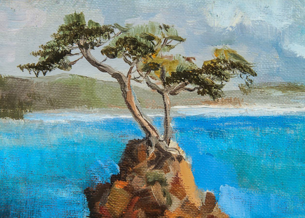 Kathleen Murray Oil Painting on Canvas Board "Lone Cypress Tree, Carmel"