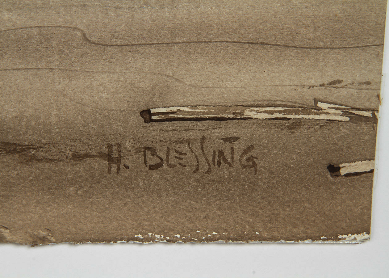 H. Blessing Ink Wash on Paper "Oregon Coast"