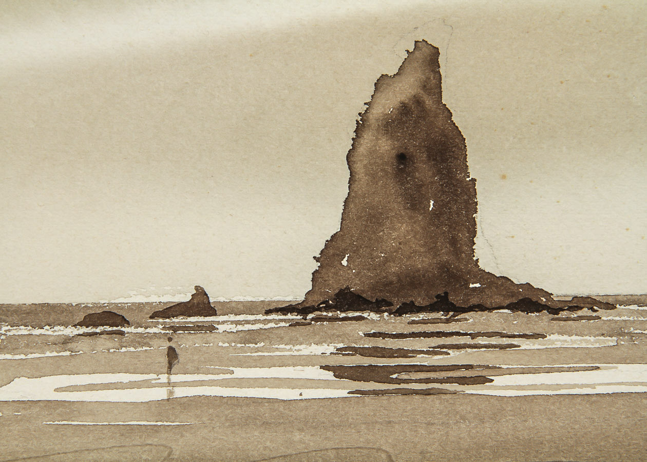 H. Blessing Ink Wash on Paper "Oregon Coast"