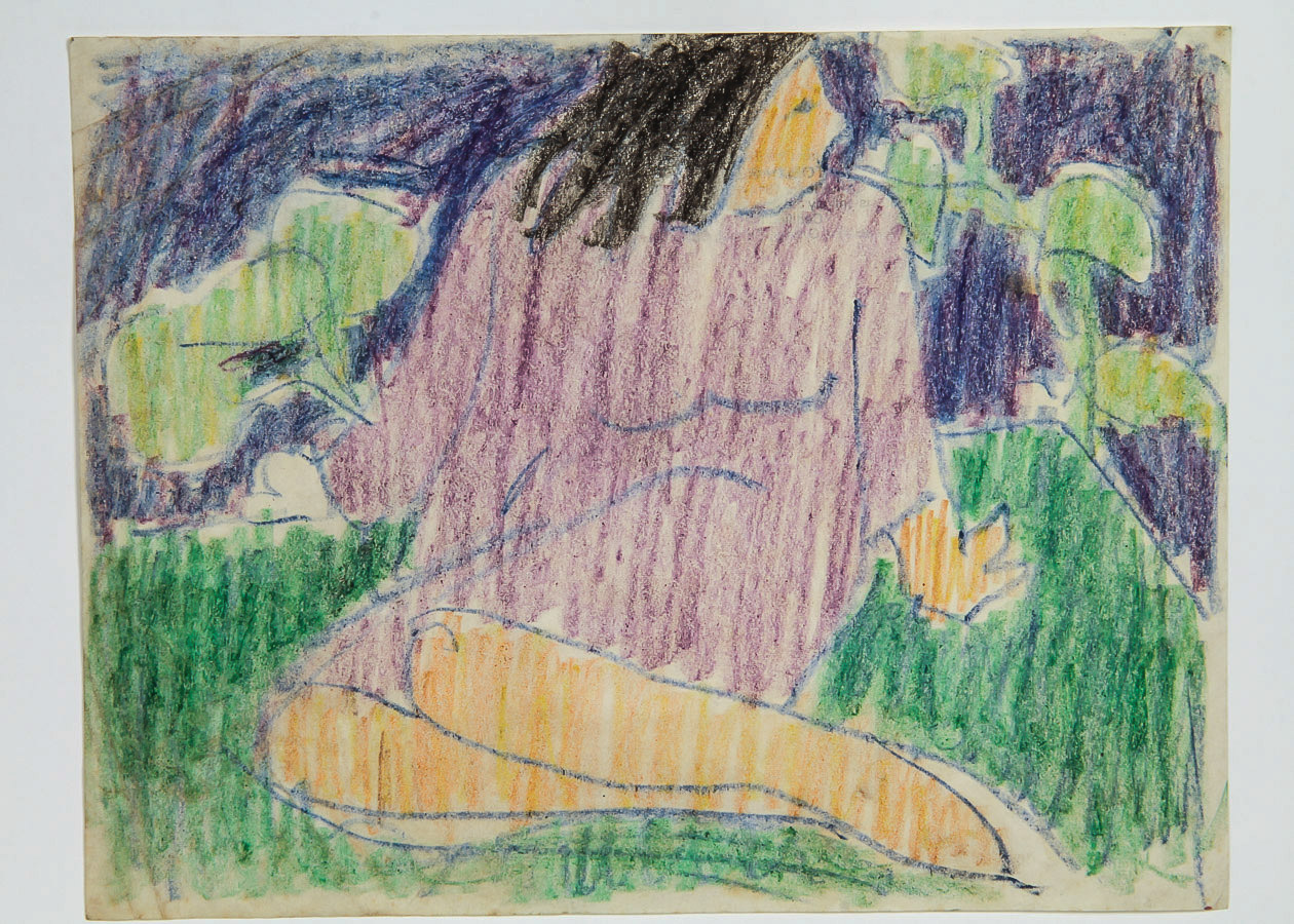 Victor Di Gesu Crayon Drawing on Paper "Woman Seated in Purple Dress"