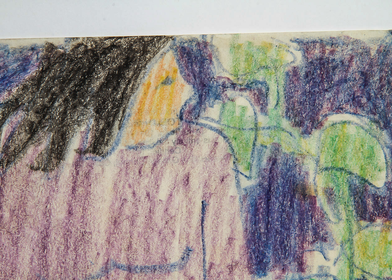 Victor Di Gesu Crayon Drawing on Paper "Woman Seated in Purple Dress"
