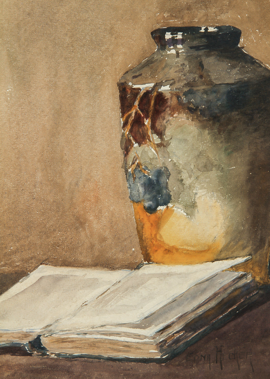 Edna Hecker Watercolor Painting on Paper "Still Life with Satsuma Vase"
