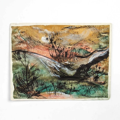 Florence Mekush Watercolor and Gouache Painting on Paper "Sunlit Landscape" Florence Mekush Watercolor and Gouache Painting on Paper "Sunlit Landscape"