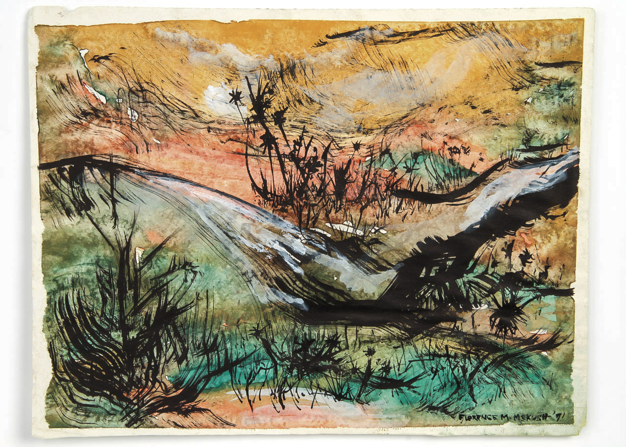 Florence Mekush Watercolor and Gouache Painting on Paper "Sunlit Landscape"