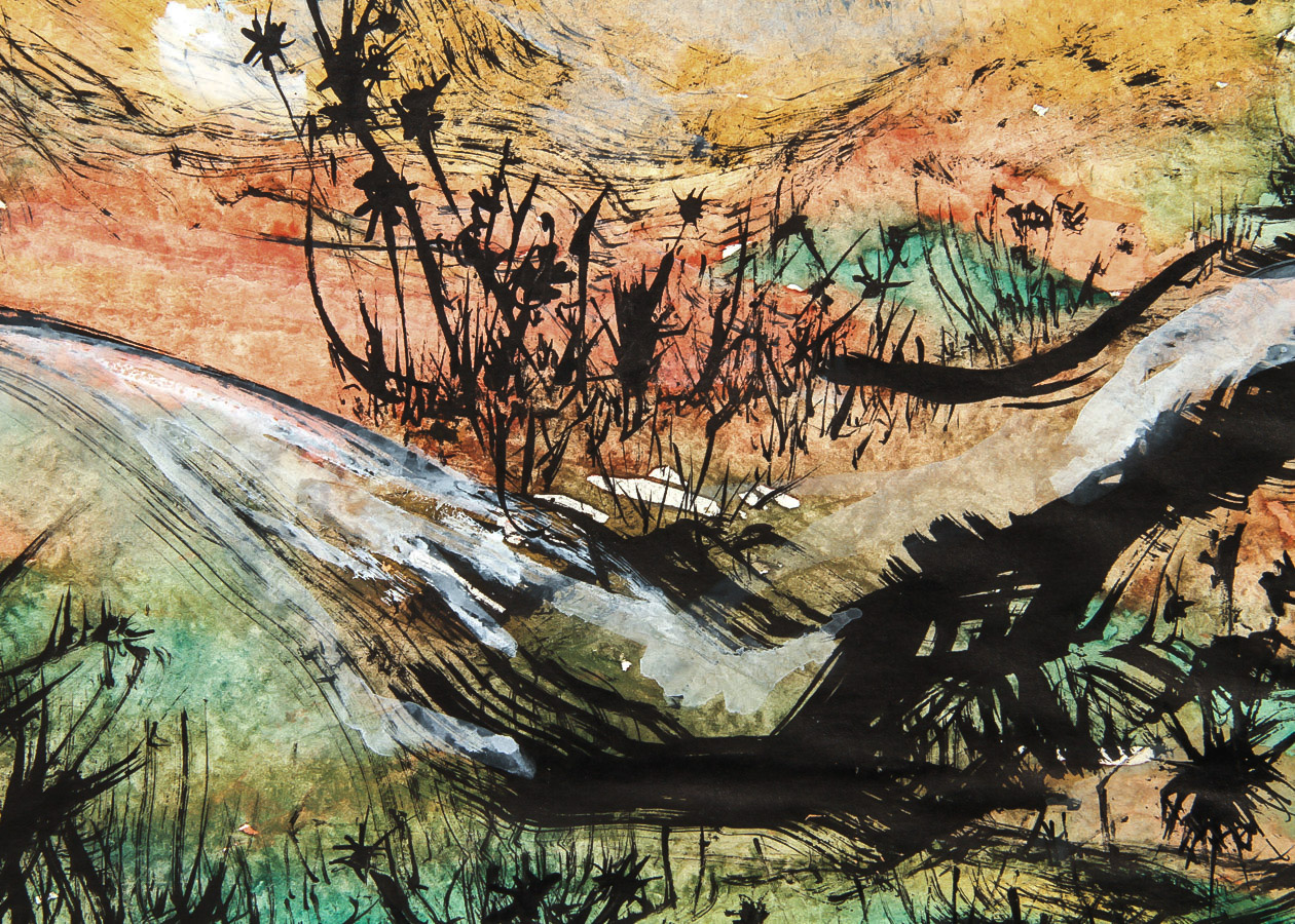 Florence Mekush Watercolor and Gouache Painting on Paper "Sunlit Landscape"