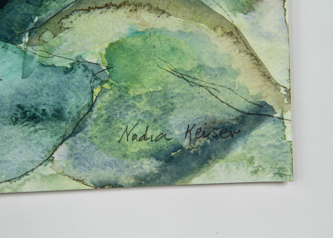 Nadia Keiser Watercolor and Graphite Painting on Paper "Floral Border"