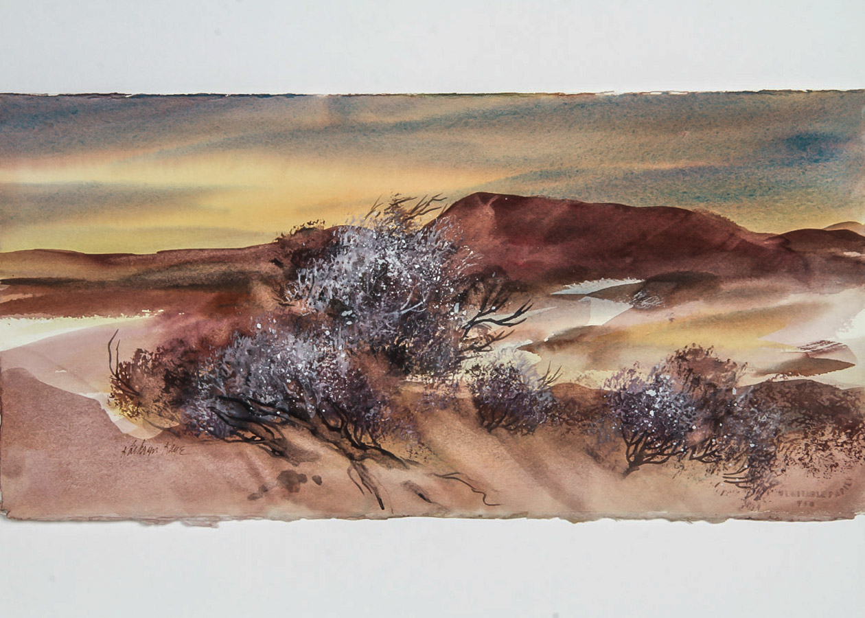 Kathryn Kaye Watercolor and Gouache Painting on Arches Paper "Desert Sunset"