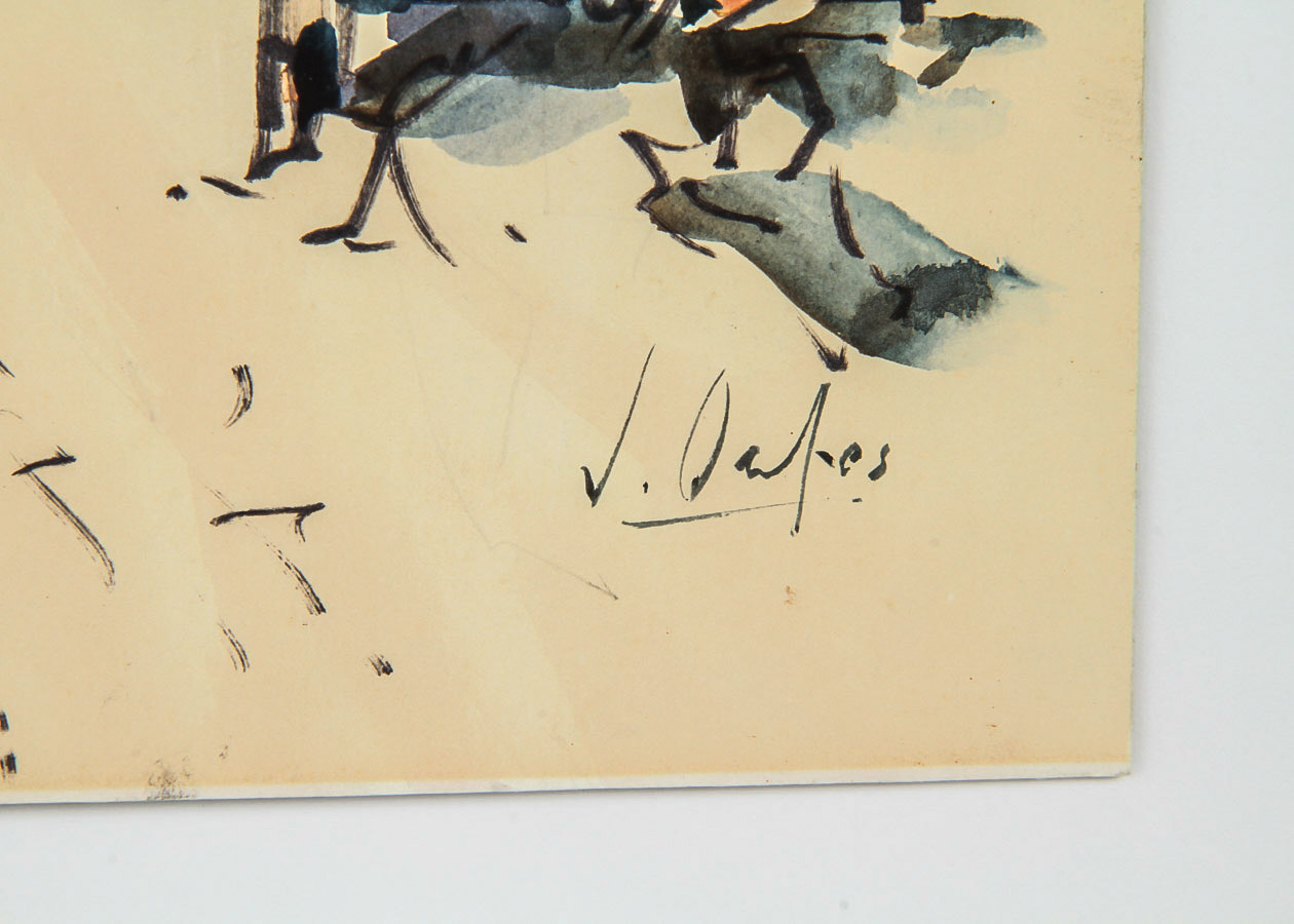 Mixed Media on Paper of a Street Scene