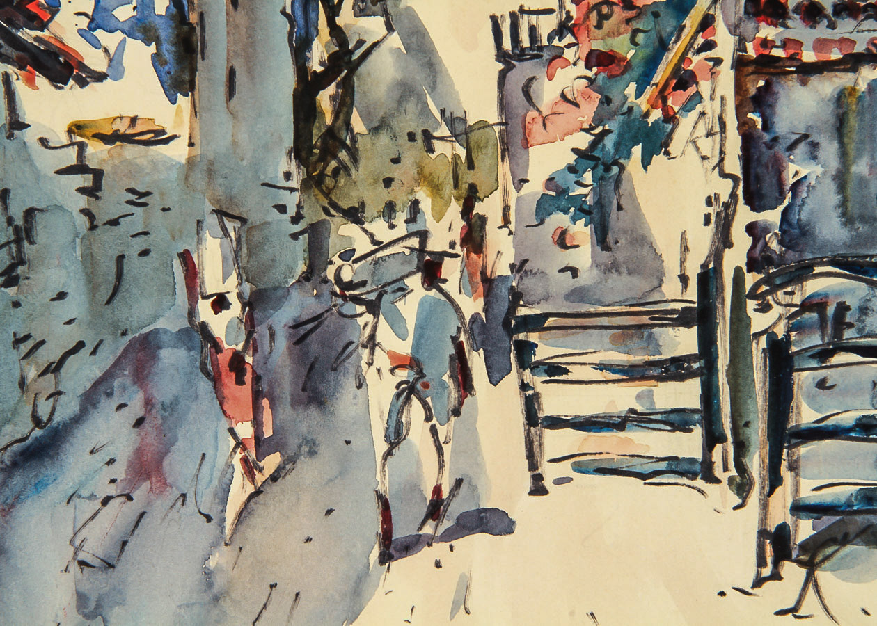 Mixed Media on Paper of a Street Scene