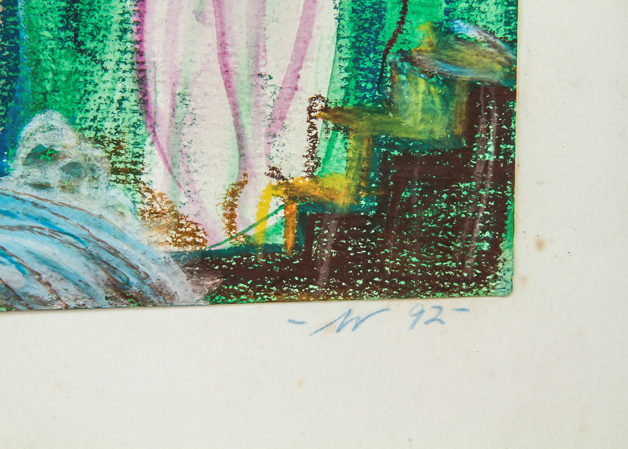 Watercolor and Oil Pastel Painting on Paperboard "The Three Graces"