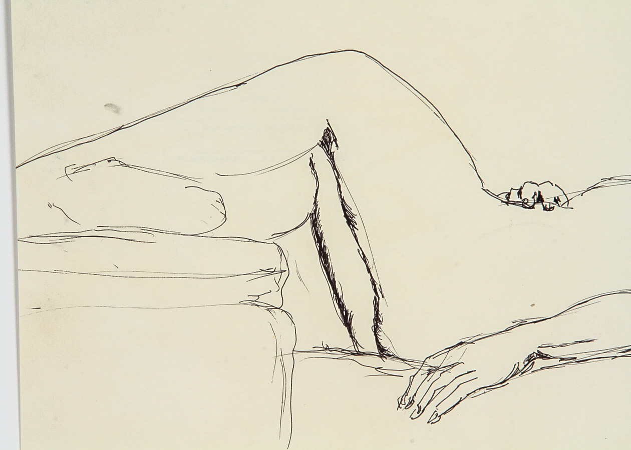 Michael Decker Pen and Ink Drawing on Paper "Reclining Nude"