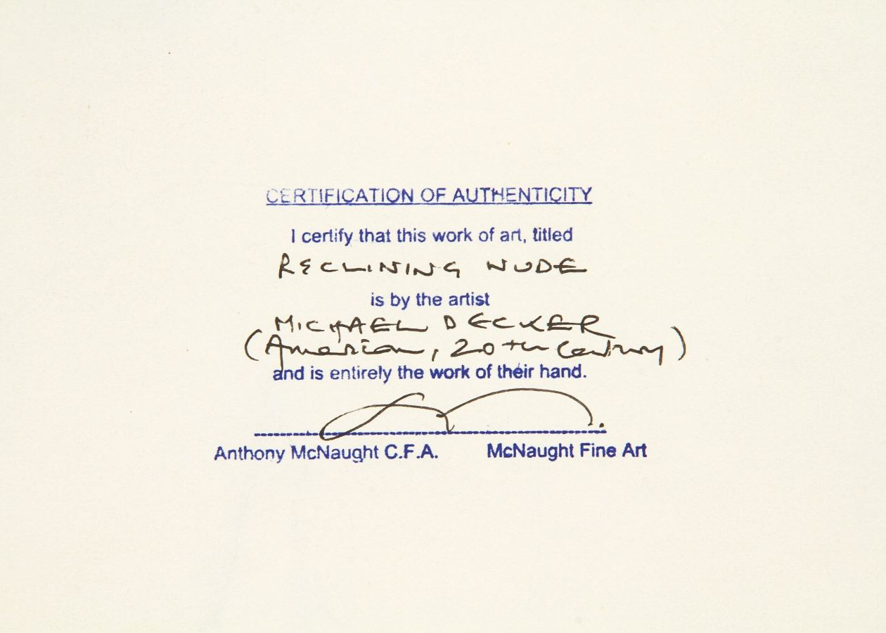 Michael Decker Pen and Ink Drawing on Paper "Reclining Nude"