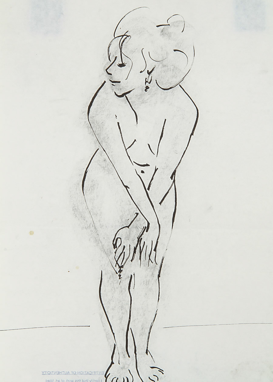 Ink Drawing on Paper "Standing Nude" Attributed to Michael Decker