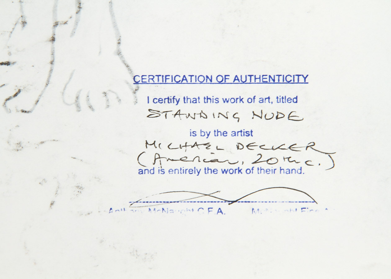 Ink Drawing on Paper "Standing Nude" Attributed to Michael Decker