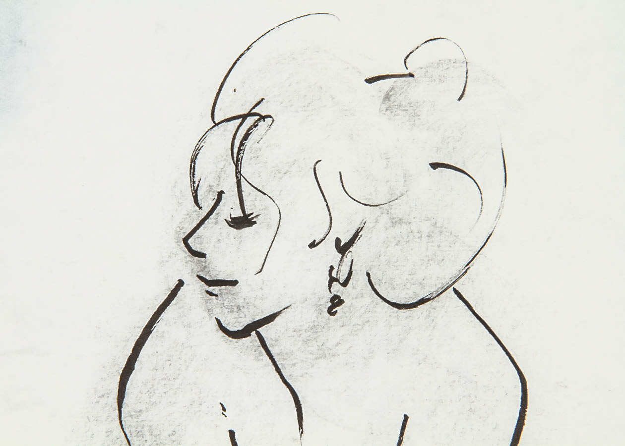 Ink Drawing on Paper "Standing Nude" Attributed to Michael Decker