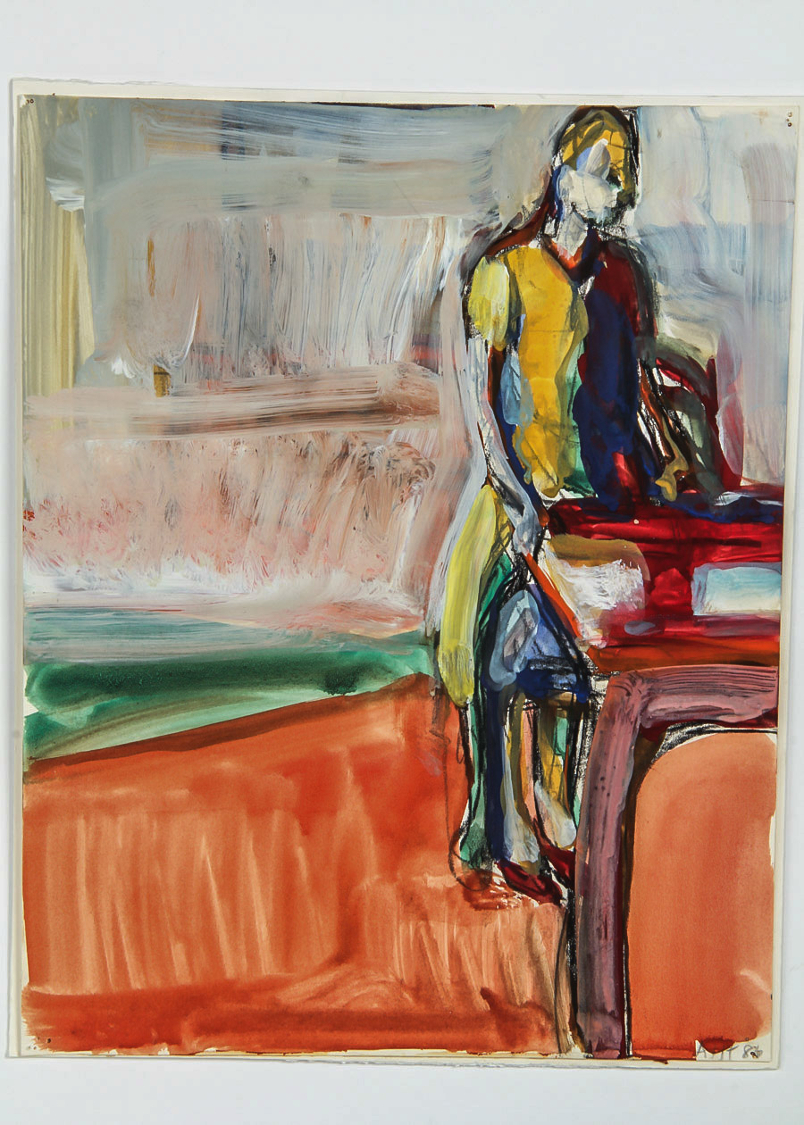 A.H.T.  Watercolor and Acrylic Painting on Paper "Woman Standing"