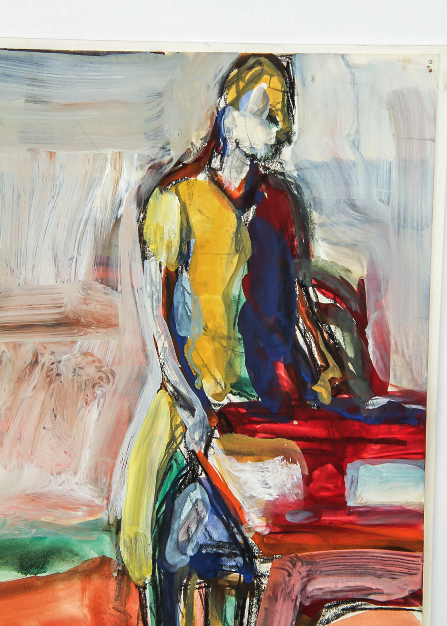 A.H.T.  Watercolor and Acrylic Painting on Paper "Woman Standing"