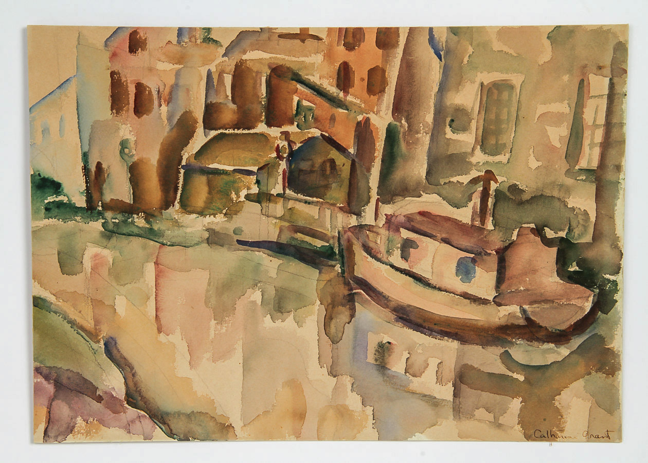 Catherine Grant Watercolor Painting on Paperboard "Industrial Harbor"