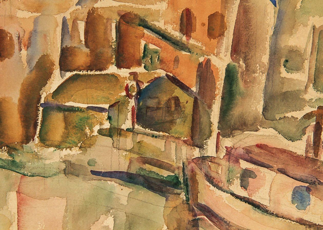 Catherine Grant Watercolor Painting on Paperboard "Industrial Harbor"