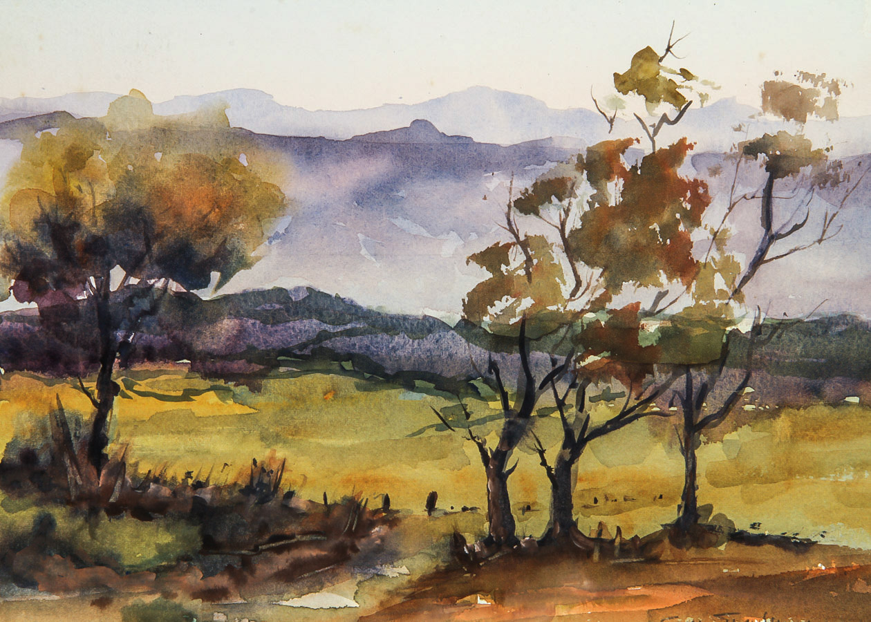 George Treadaway Watercolor Painting on Paper "Valley Mist"