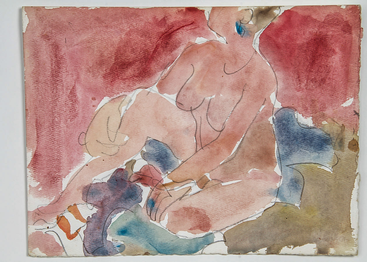 Victor Di Gesu Mixed Media Painting on Paper "Seated Nude"