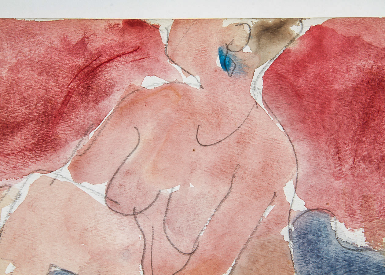 Victor Di Gesu Mixed Media Painting on Paper "Seated Nude"