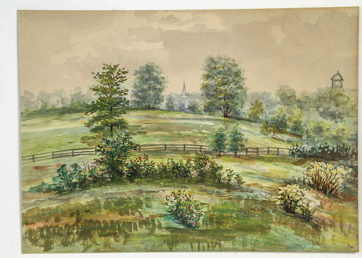 Watercolor Painting on Paper "Rural Landscape"