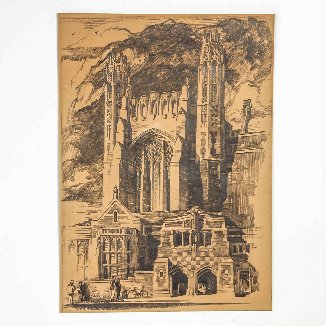 R. Harmer Smith Graphite Drawing on Paper "Sterling Law Building, Yale"