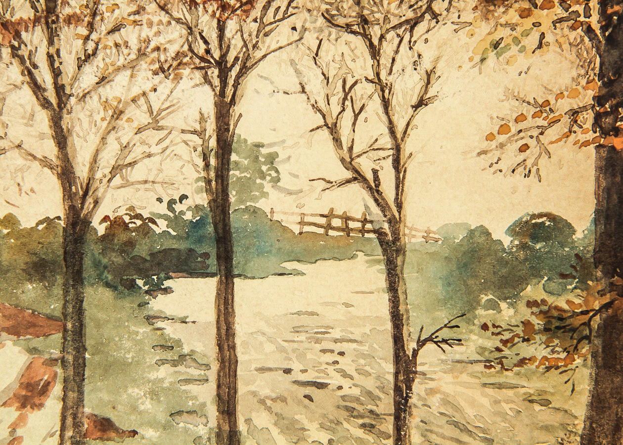 W. Freelto Watercolor Painting on Paperboard "Autumn, Near Strawberry Hill"