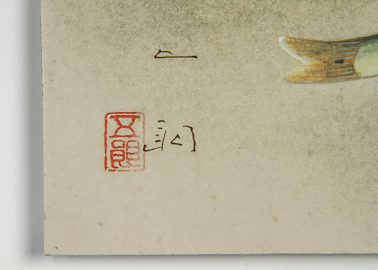 Gouache Painting on Card "Brace of Trout Beneath Blossoms"