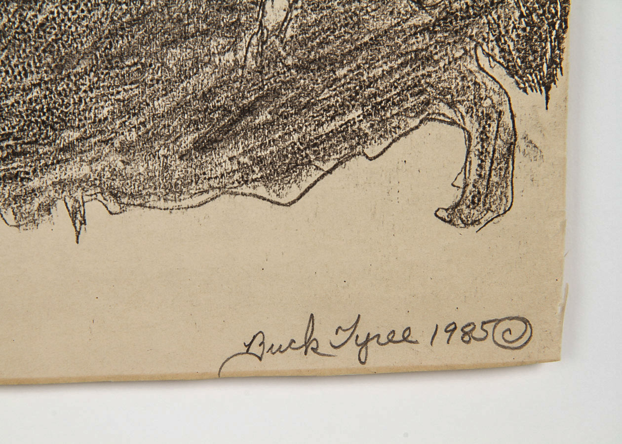 Buck Tyree Graphite Drawing on Paper "Bronc Buster"