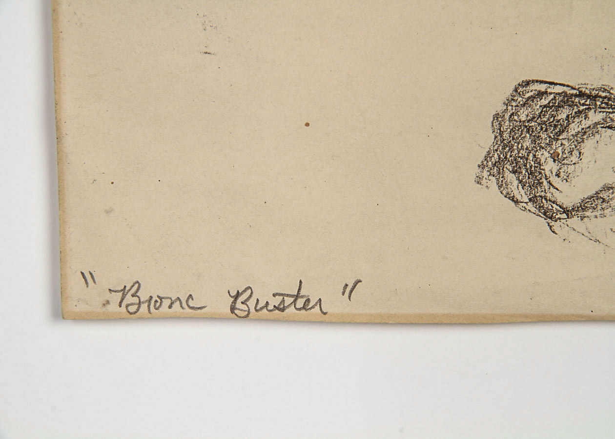 Buck Tyree Graphite Drawing on Paper "Bronc Buster"