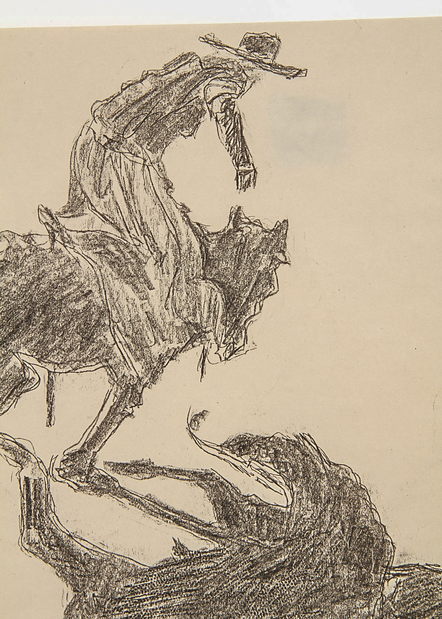 Buck Tyree Graphite Drawing on Paper "Bronc Buster"