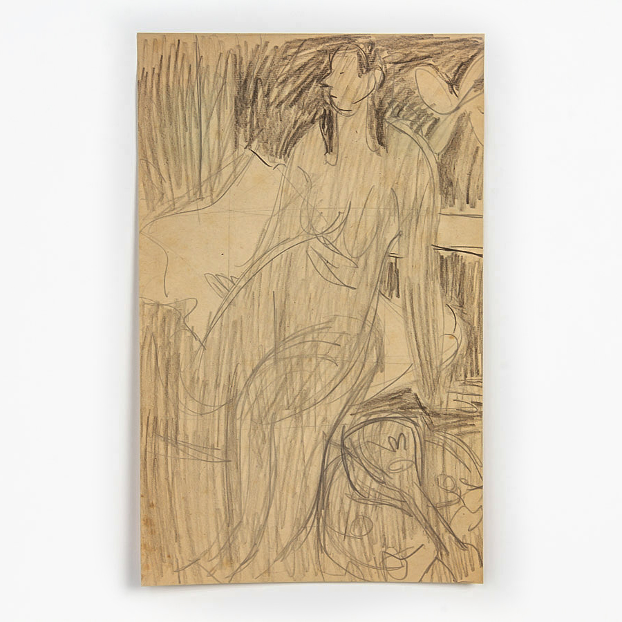 Victor Di Gesu Graphite Drawing on Paper "Seated Nude with Mandolin"