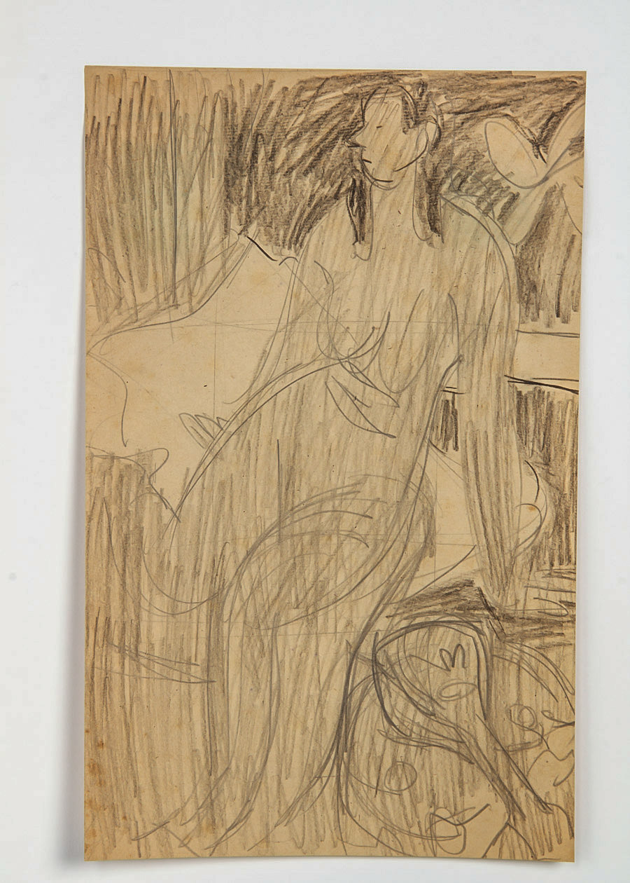 Victor Di Gesu Graphite Drawing on Paper "Seated Nude with Mandolin"