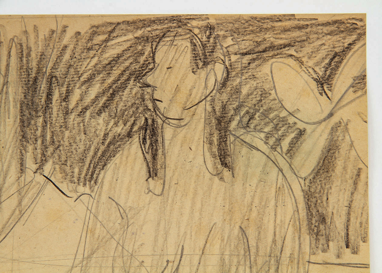 Victor Di Gesu Graphite Drawing on Paper "Seated Nude with Mandolin"