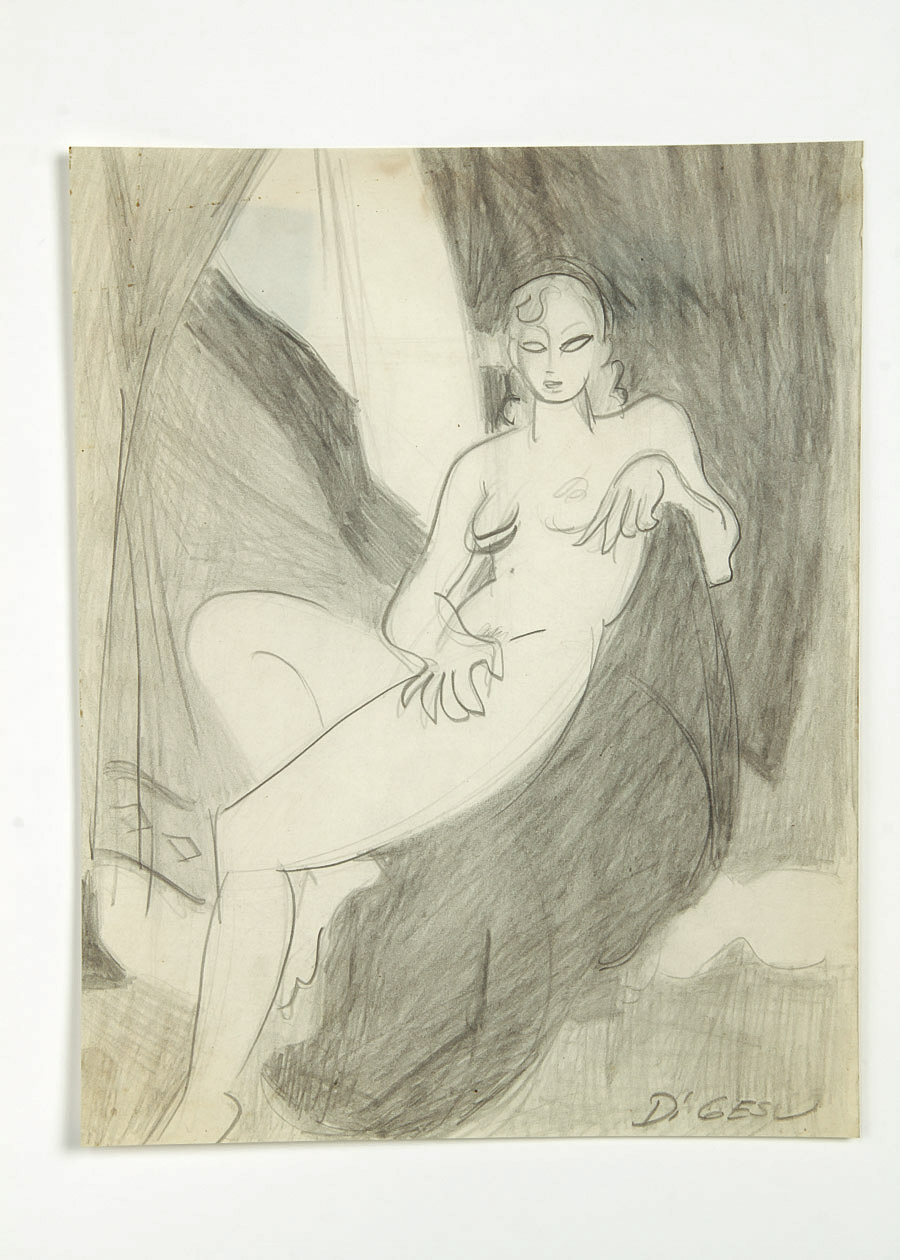Victor Di Gesu Graphite Drawing on Paper "Seated Nude"