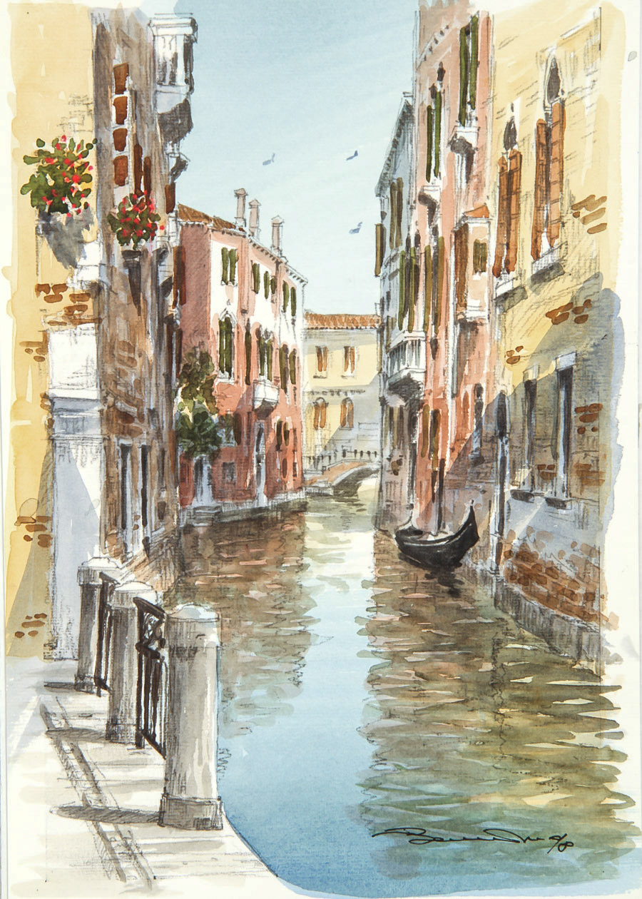 Signed Watercolor and Graphite on Paper "Venetian Backwater"