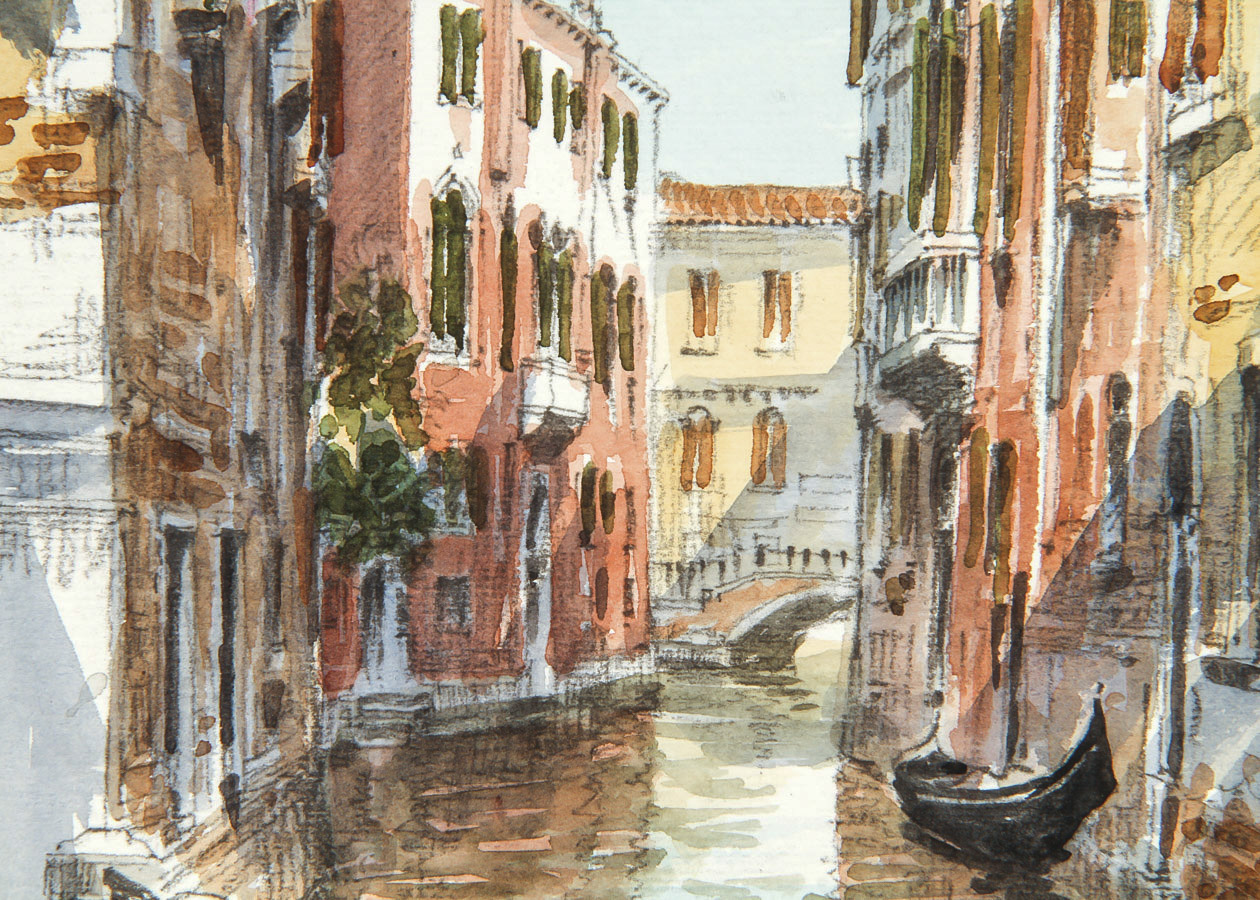 Signed Watercolor and Graphite on Paper "Venetian Backwater"