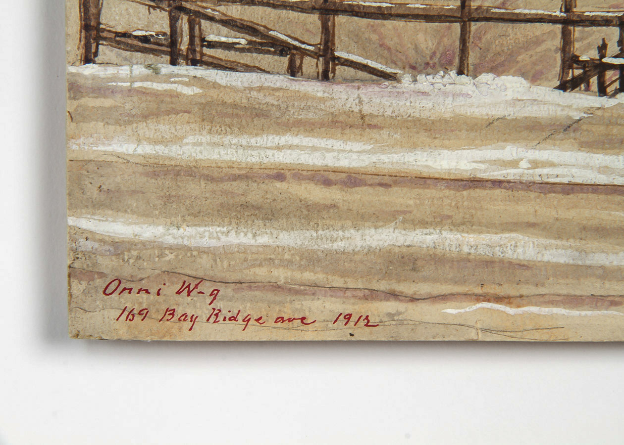 Gouache Painting on Paper of Wintry Landscape