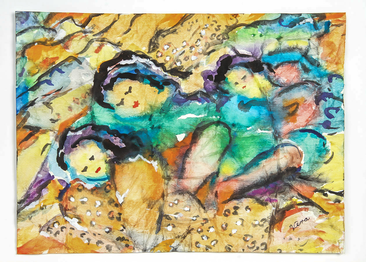 Vera Indenbaum Watercolor Painting on Paper "Peaceful Figural"