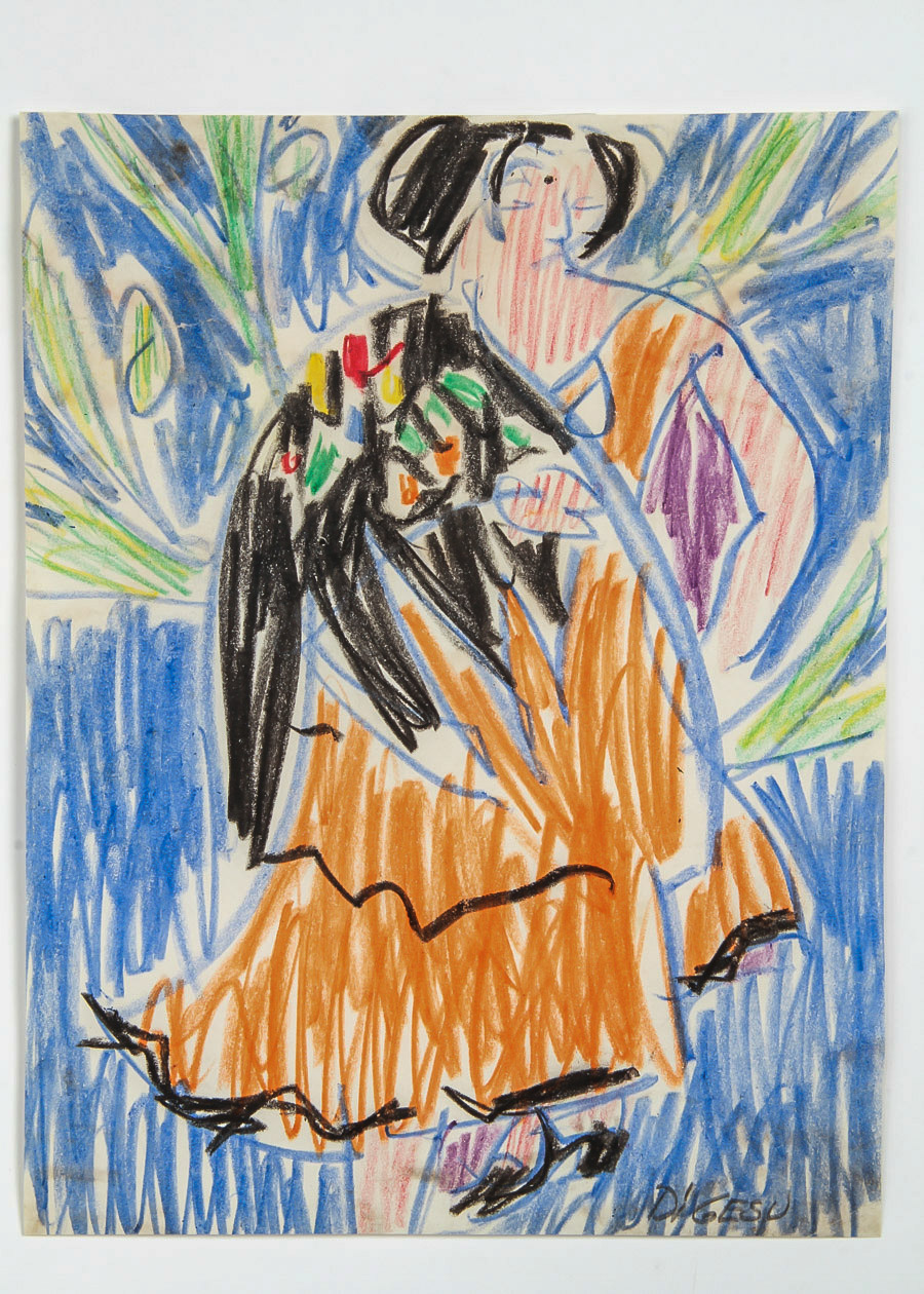 Victor Di Gesu Crayon Drawing on Paper "Flamenco Dancer"