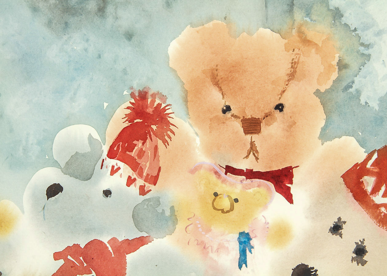 Vienna Colodzin Watercolor and Gouache Painting on Paper "Teddy Bear Symposium"