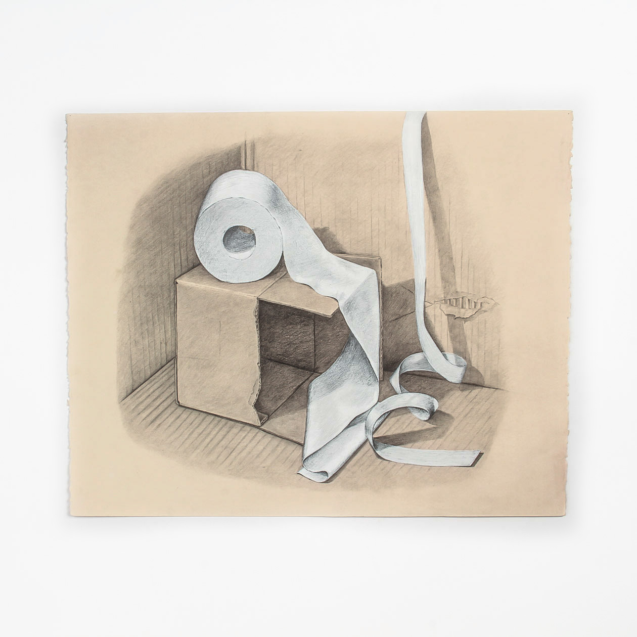 Graphite and Oil Pastel Drawing on Paper "Still Life: Paper and Cardboard"