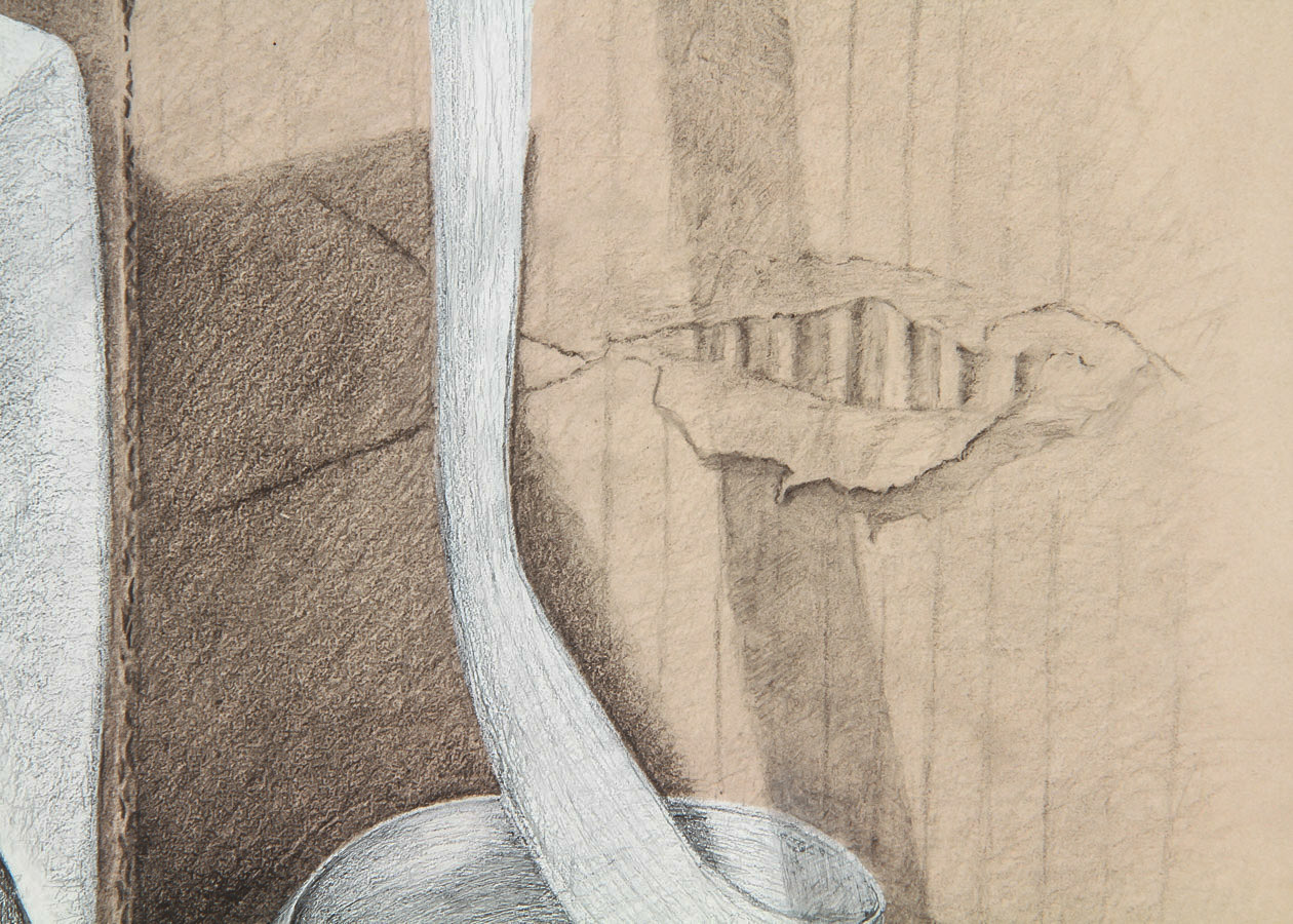 Graphite and Oil Pastel Drawing on Paper "Still Life: Paper and Cardboard"
