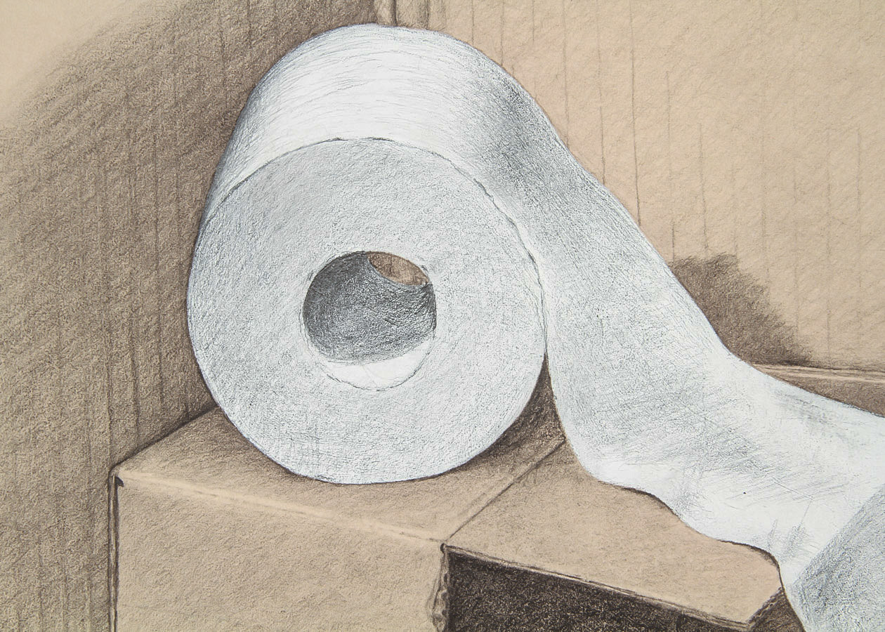 Graphite and Oil Pastel Drawing on Paper "Still Life: Paper and Cardboard"